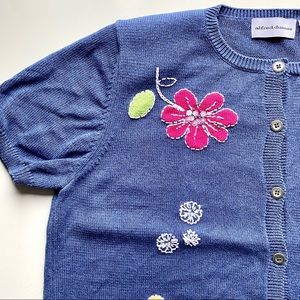 Alfred Dunner Short Sleeve Cardigan Top with Embroidered Floral Details